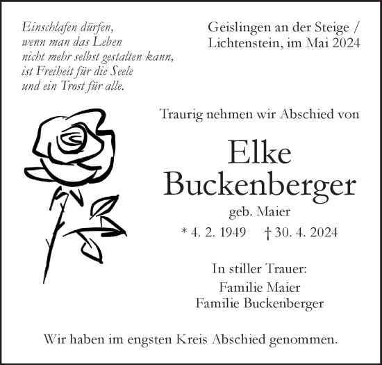 Traueranzeige von Elke Buckenberger von Geislinger Zeitung