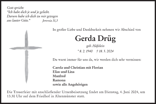 Traueranzeige von Gerda Drüg von Hohenloher Tagblatt/Haller Tagblatt