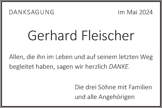 Traueranzeige von Gerhard Fleischer von Geislinger Zeitung