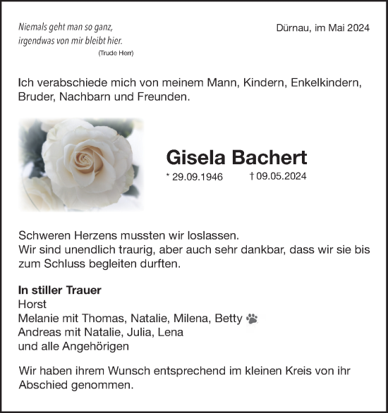 Traueranzeige von Gisela Bachert von NWZ Neue Württembergische Zeitung
