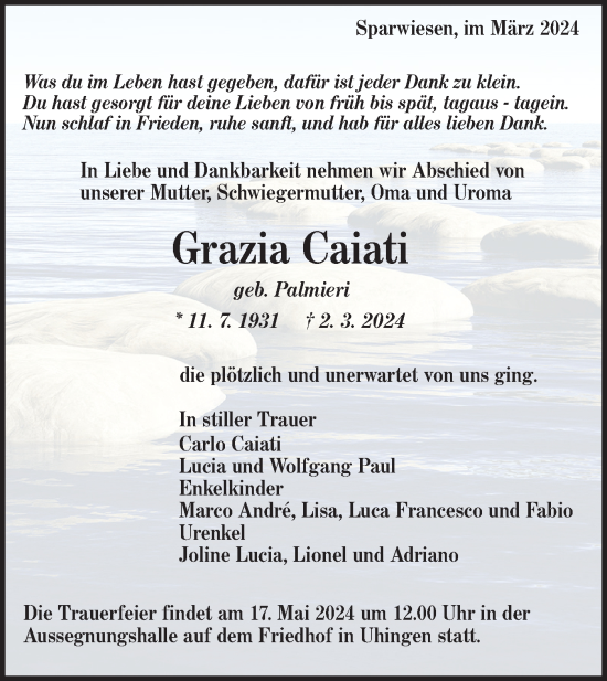 Traueranzeige von Grazia Caiati von NWZ Neue Württembergische Zeitung