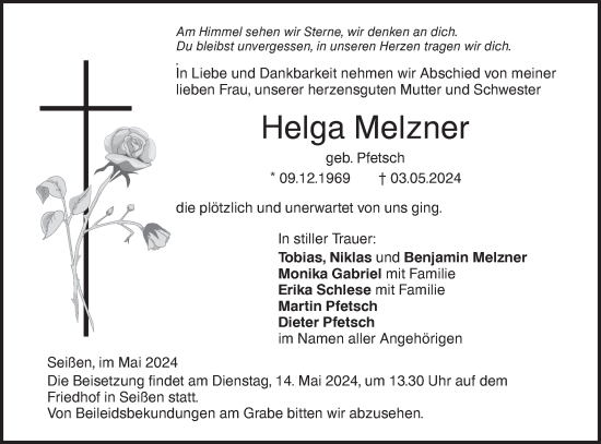 Traueranzeige von Helga Melzner von SÜDWEST PRESSE Ausgabe Ulm/Neu-Ulm