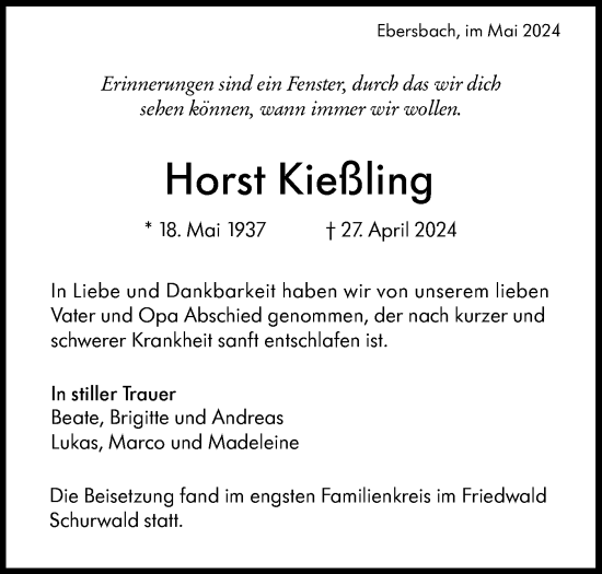 Traueranzeige von Horst Kießling von NWZ Neue Württembergische Zeitung