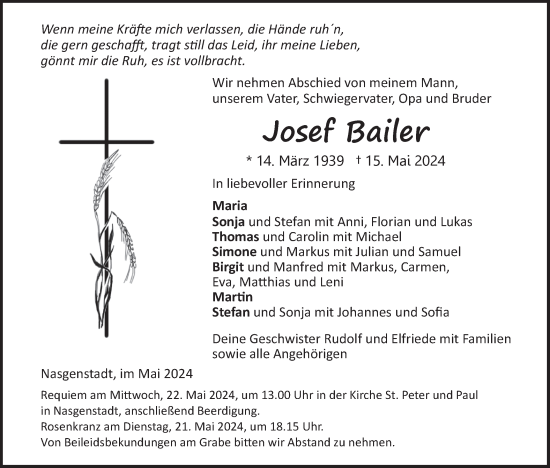 Traueranzeige von Josef Bailer von Ehinger Tagblatt