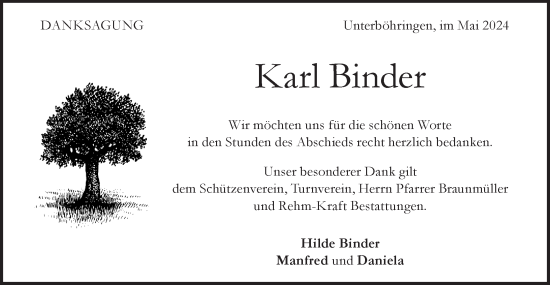Traueranzeige von Karl Binder von Geislinger Zeitung