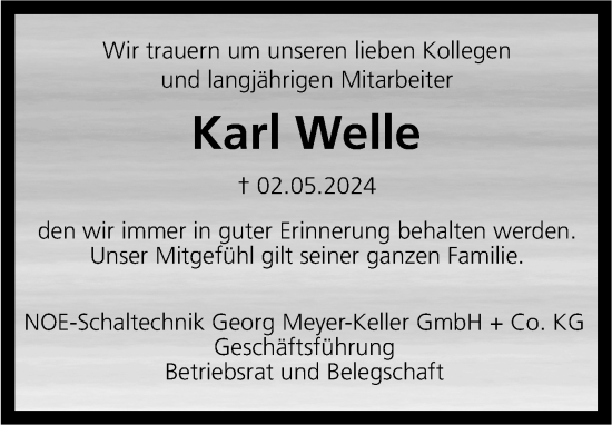 Traueranzeige von Karl Welle von NWZ Neue Württembergische Zeitung/Geislinger Zeitung