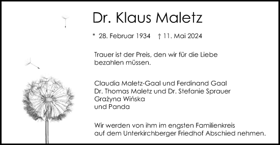 Traueranzeige von Klaus Maletz von SÜDWEST PRESSE Ausgabe Ulm/Neu-Ulm