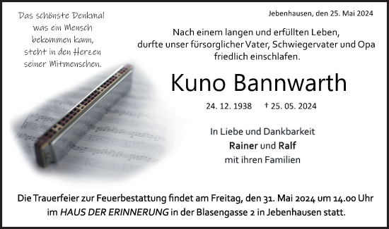 Traueranzeige von Kuno Bannwarth von NWZ Neue Württembergische Zeitung