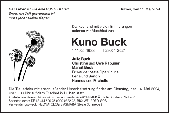 Traueranzeige von Kuno Buck von Alb-Bote/Metzinger-Uracher Volksblatt