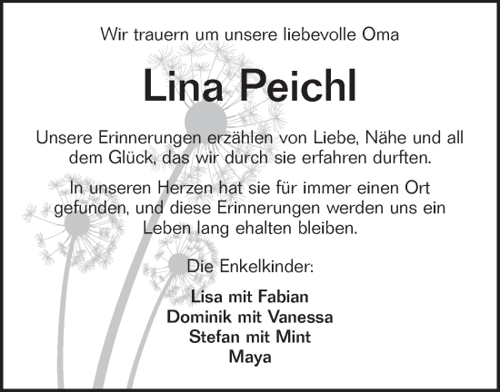 Traueranzeige von Lina Peichl von Hohenloher Tagblatt