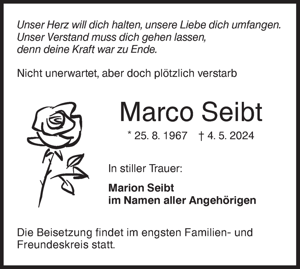  Traueranzeige für Marco Seibt vom 08.05.2024 aus Hohenloher Tagblatt
