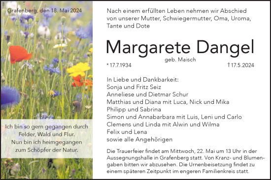 Traueranzeige von Margarete Dangel von Alb-Bote/Metzinger-Uracher Volksblatt