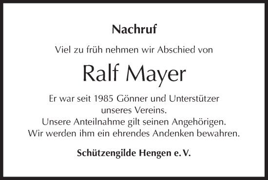 Traueranzeige von Ralf Mayer von Alb-Bote/Metzinger-Uracher Volksblatt