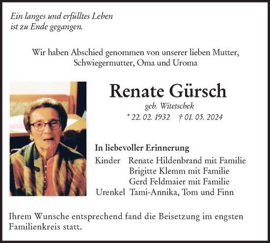 Traueranzeige von Renate Gürsch von NWZ Neue Württembergische Zeitung