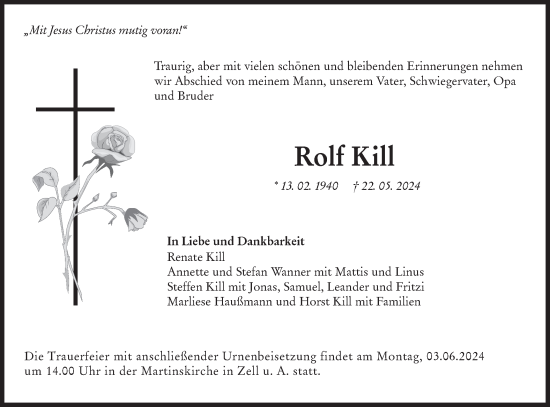 Traueranzeige von Rolf Kill von NWZ Neue Württembergische Zeitung