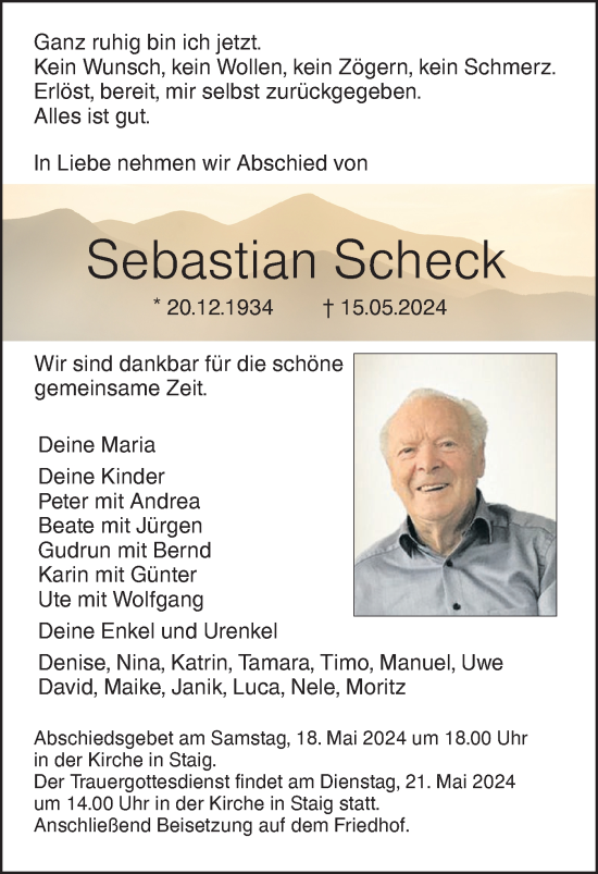 Traueranzeige von Sebastian Scheck von SÜDWEST PRESSE Ausgabe Ulm/Neu-Ulm