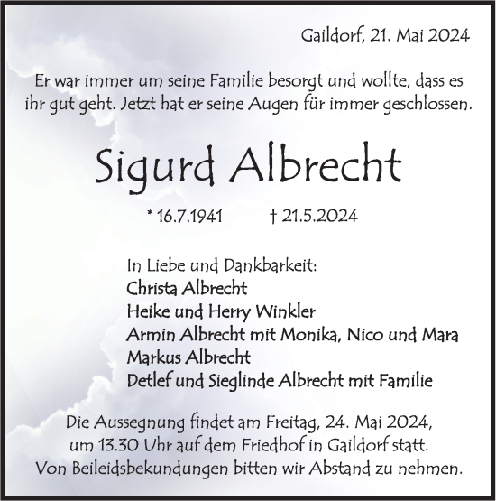 Traueranzeige von Sigurd Albrecht von Rundschau Gaildorf