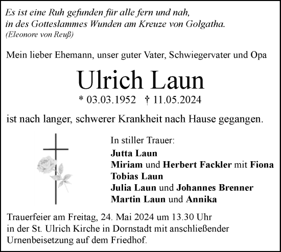 Traueranzeige von Ulrich Laun von SÜDWEST PRESSE Ausgabe Ulm/Neu-Ulm