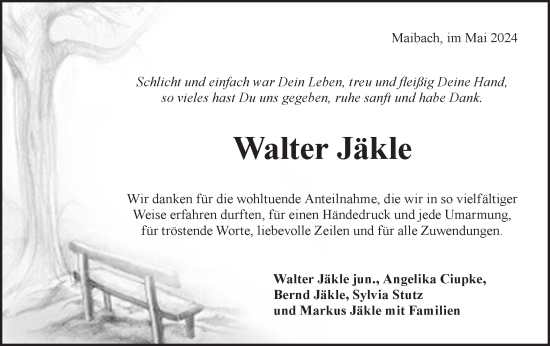 Traueranzeige von Walter Jäkle von Haller Tagblatt