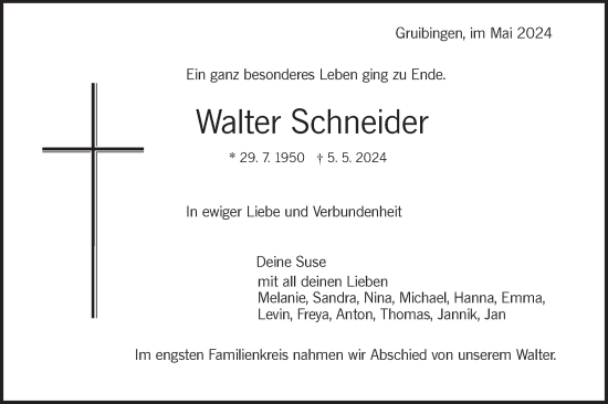 Traueranzeige von Walter Schneider von NWZ Neue Württembergische Zeitung