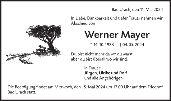 Traueranzeige von Werner Mayer von Alb-Bote/Metzinger-Uracher Volksblatt