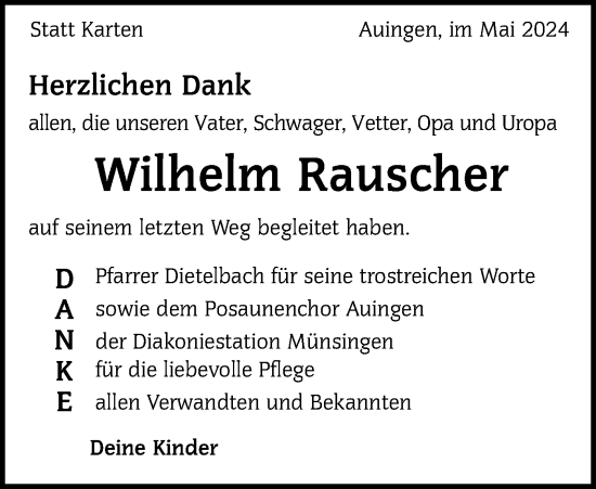 Traueranzeige von Wilhelm Rauscher von Alb-Bote/Metzinger-Uracher Volksblatt