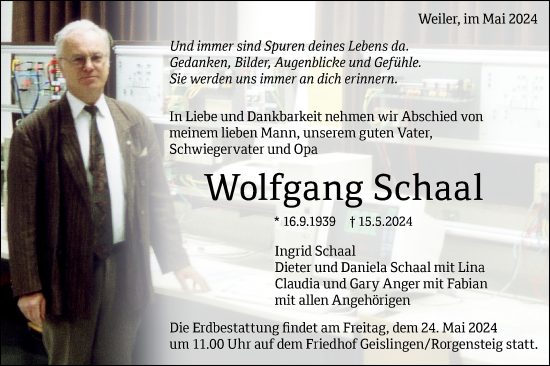 Traueranzeige von Wolfgang Schaal von Geislinger Zeitung
