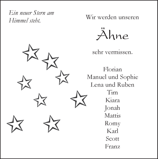 Traueranzeige von Ähne  von Neckar-Chronik