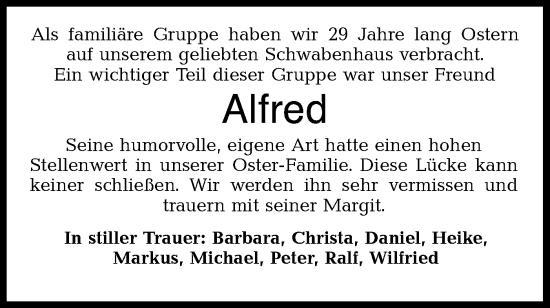 Traueranzeige von Alfred  von Rundschau Gaildorf