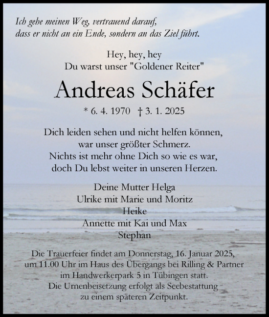 Traueranzeige von Andreas Schäfer von Schwäbische Tagblatt