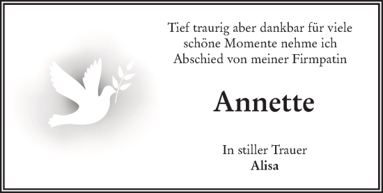 Traueranzeige von Annette  von Haller Tagblatt