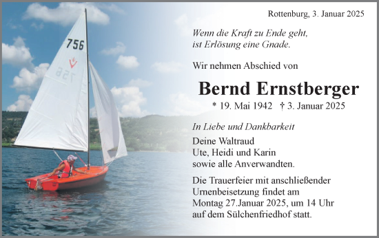 Traueranzeige von Bernd Ernstberger von Schwäbische Tagblatt