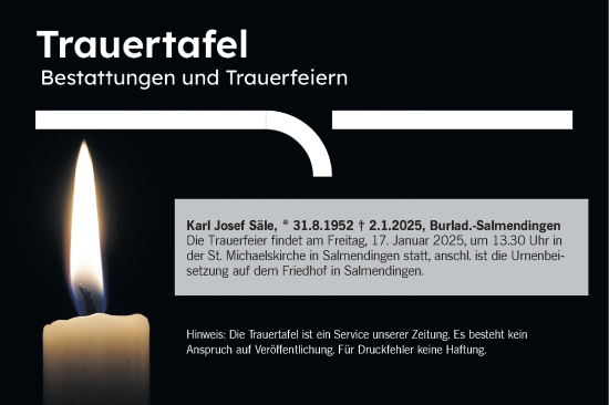 Traueranzeige von Bestattungen vom 13.01.2025 von SÜDWEST PRESSE Zollernalbkreis/Hohenzollerische Zeitung