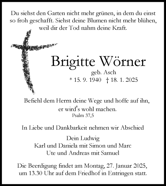 Traueranzeige von Brigitte Wörner von Schwäbische Tagblatt