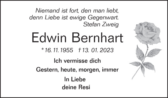 Traueranzeige von Edwin Bernhart von Schwäbische Tagblatt