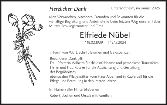 Traueranzeige von Elfriede Nübel von Haller Tagblatt