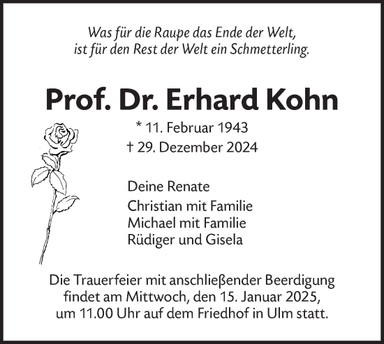 Traueranzeige von Erhard Kohn von SÜDWEST PRESSE Ausgabe Ulm/Neu-Ulm
