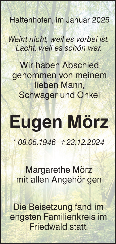 Traueranzeige von Eugen Mörz von NWZ Neue Württembergische Zeitung