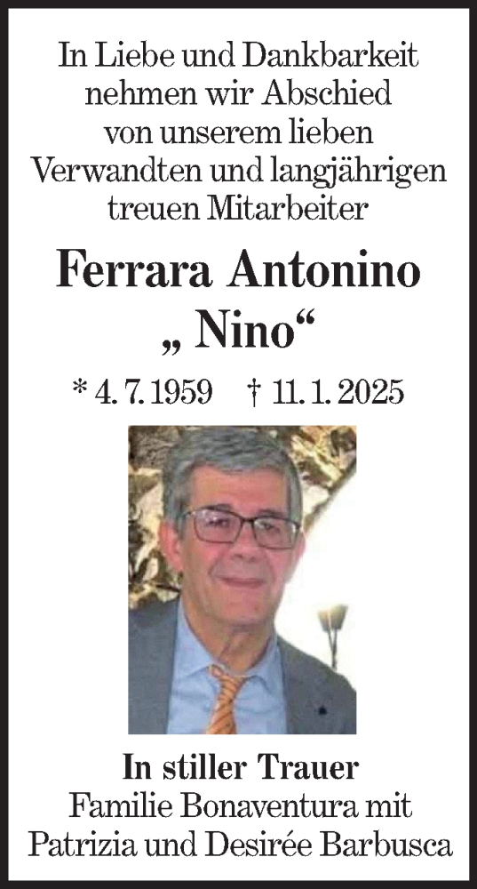 Traueranzeige von Ferrara Antonino von NWZ Neue Württembergische Zeitung