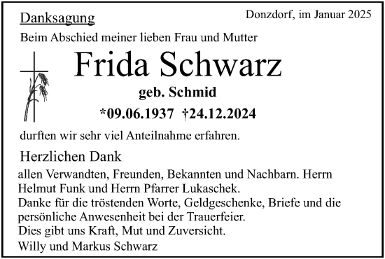 Traueranzeige von Frida Schwarz von NWZ Neue Württembergische Zeitung