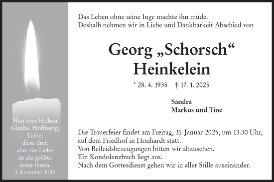 Traueranzeige von Georg Heinkelein von Hohenloher Tagblatt