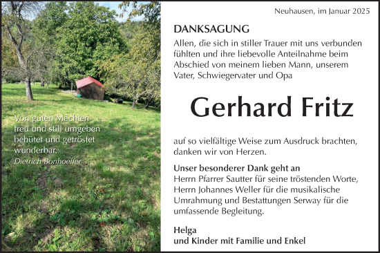 Traueranzeige von Gerhard Fritz von Alb-Bote/Metzinger-Uracher Volksblatt