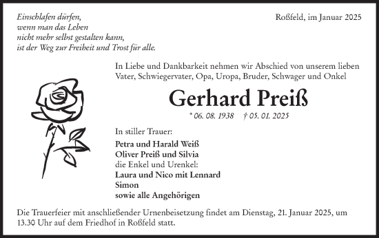 Traueranzeige von Gerhard Preiß von Hohenloher Tagblatt