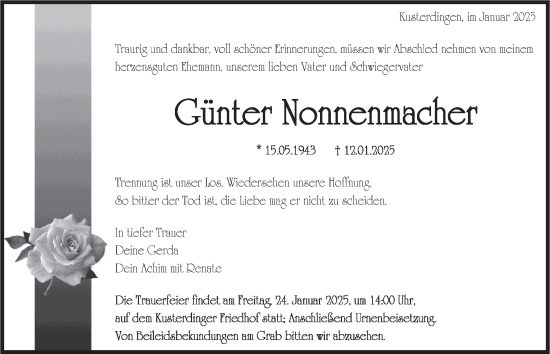 Traueranzeige von Günter Nonnenmacher von Schwäbische Tagblatt