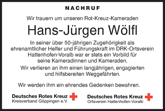 Traueranzeige von Hans-Jürgen Wölfl von NWZ Neue Württembergische Zeitung