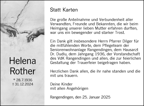 Traueranzeige von Helena Rother von SÜDWEST PRESSE Zollernalbkreis/Hohenzollerische Zeitung