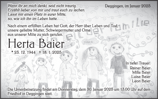 Traueranzeige von Herta Baier von Geislinger Zeitung