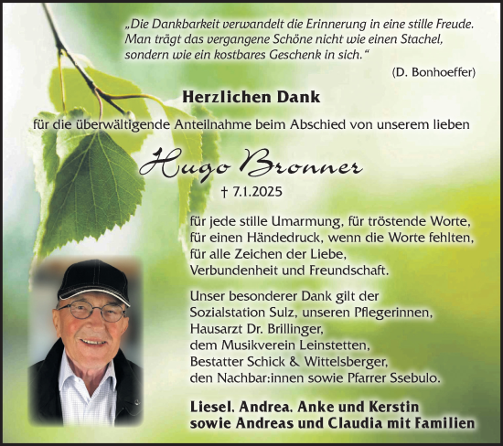 Traueranzeige von Hugo Bronner von Neckar-Chronik