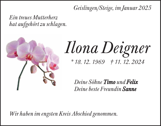 Traueranzeige von Ilona Deigner von Geislinger Zeitung
