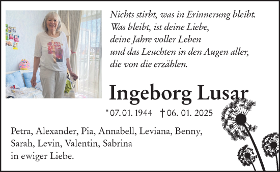 Traueranzeige von Ingeborg Lusar von Schwäbische Tagblatt/Schwäbische Tagblatt